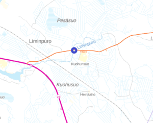 Kartta Petäjäpuron sillasta